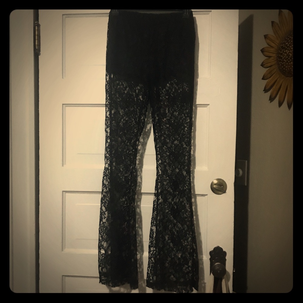 Boho Lace Bell Bottoms w built-in booty shorts - S